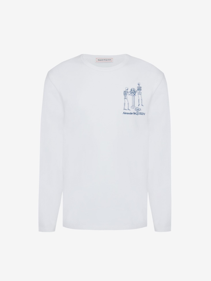 Fashion Alexander McQueen White Men's Skeleton Band T-Shirt