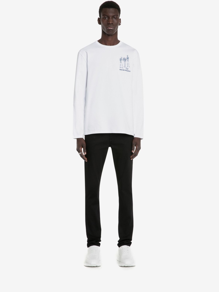 Fashion Alexander McQueen White Men's Skeleton Band T-Shirt