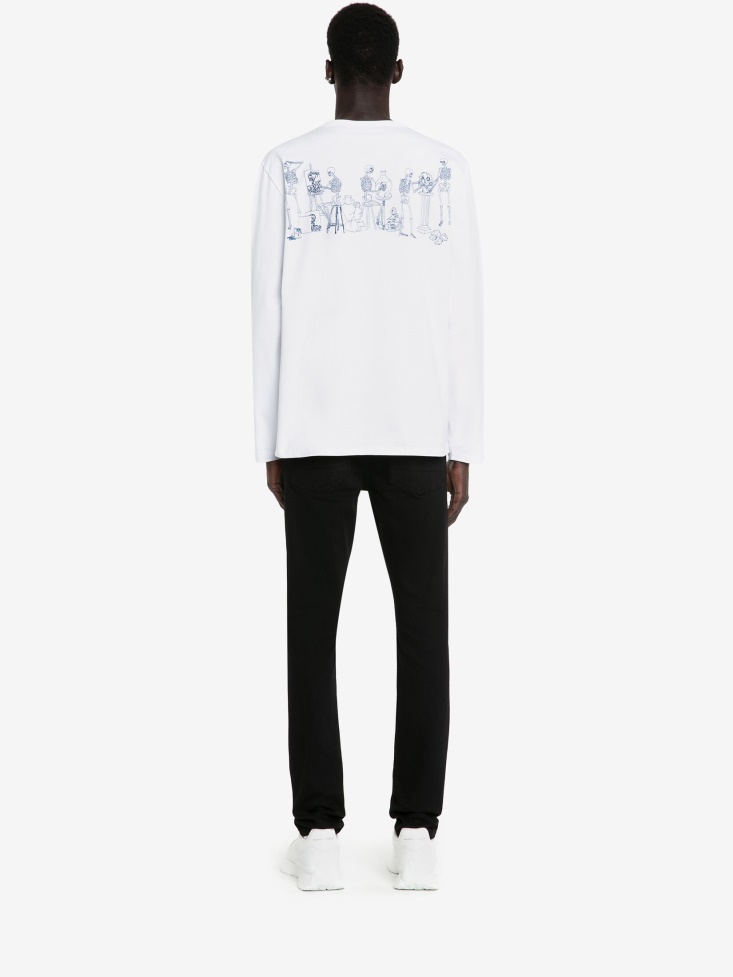 Fashion Alexander McQueen White Men's Skeleton Band T-Shirt