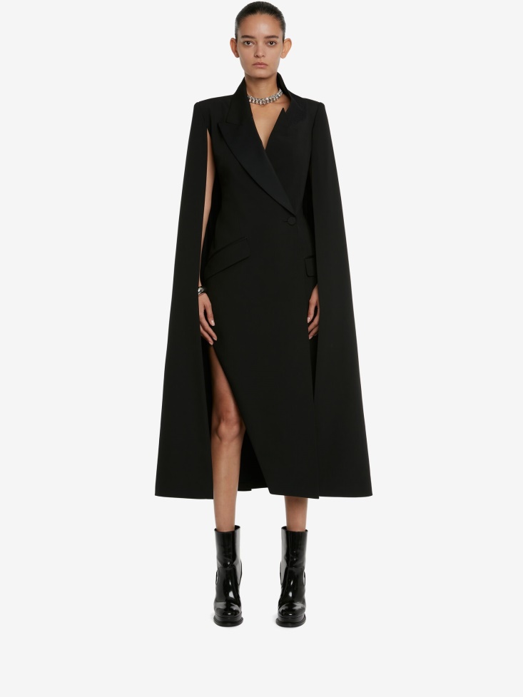 Women's Deconstructed Cape Cocktail Dress Black Fashion Alexander McQueen