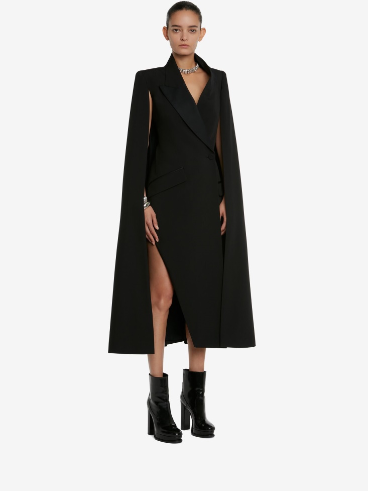 Women's Deconstructed Cape Cocktail Dress Black Fashion Alexander McQueen