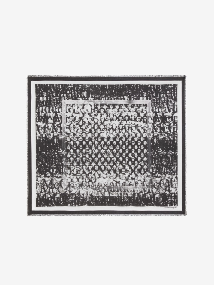 Fashion Alexander McQueen Men's in Logo Stamp Biker Foulard Ivory/Black