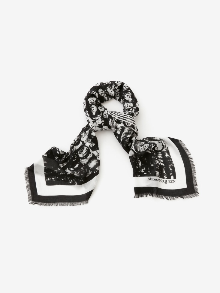 Fashion Alexander McQueen Men's in Logo Stamp Biker Foulard Ivory/Black