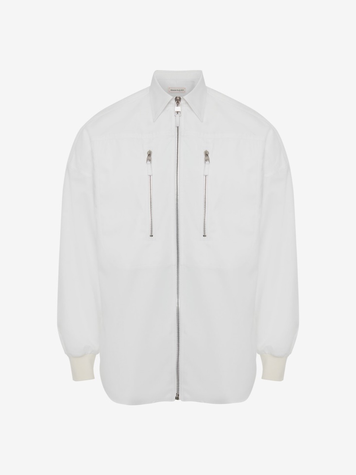 Men's Zip Detail Shirt White Fashion Alexander McQueen