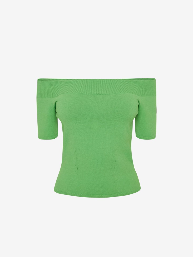 Acid Green Fashion Alexander McQueen Women's Off-The-Shoulder Knitted Top