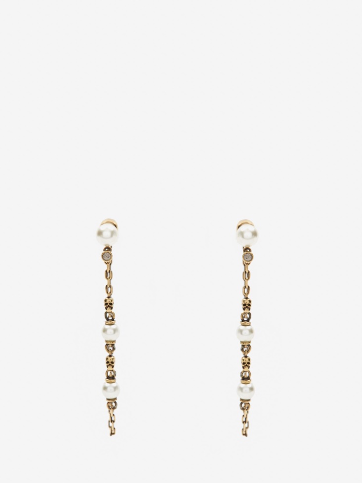Antique Gold Women's Pearl Skull Drop Chain Earrings Fashion Alexander McQueen
