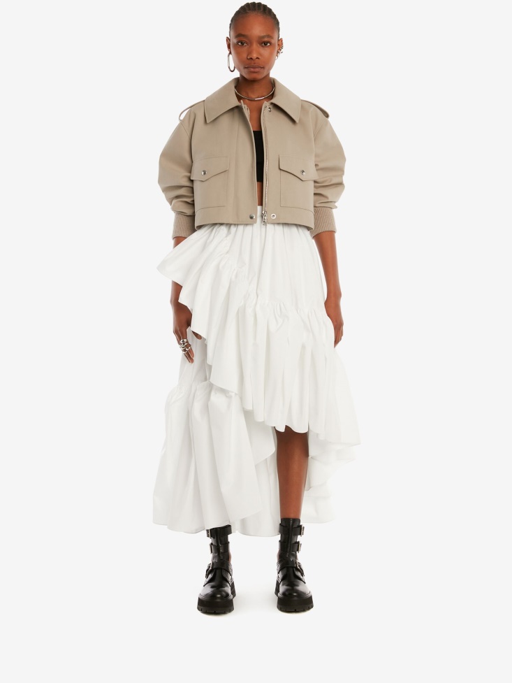 Fashion Alexander McQueen Stone Women's Cotton Panama Cropped Aviator Jacket