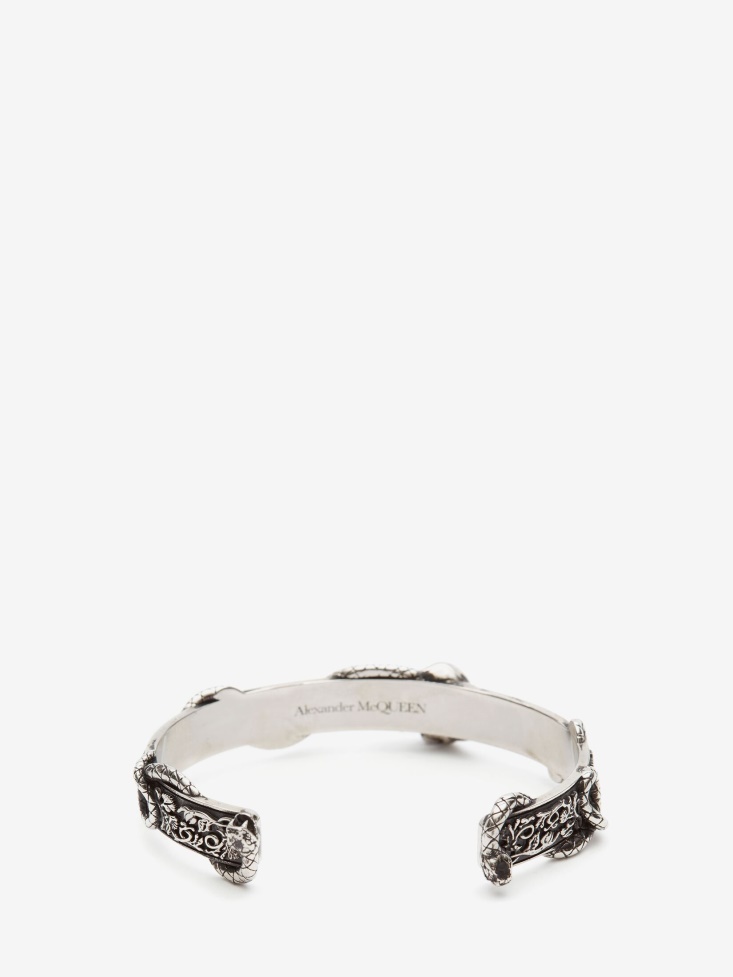 Fashion Alexander McQueen Men's Skull And Snake Bracelet Antique Silver