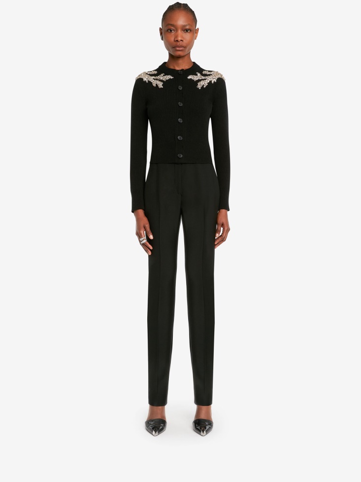 Black/Crystal Fashion Alexander McQueen Women's Mycelium Embroidery Cardigan
