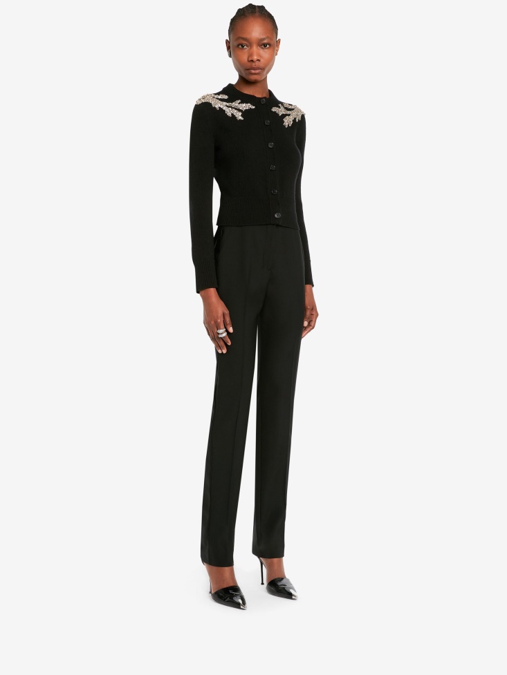 Black/Crystal Fashion Alexander McQueen Women's Mycelium Embroidery Cardigan