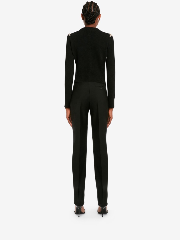 Black/Crystal Fashion Alexander McQueen Women's Mycelium Embroidery Cardigan