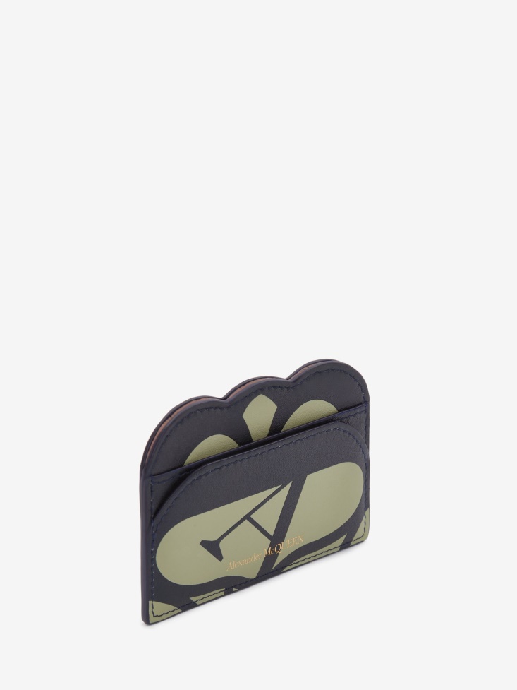 Fashion Alexander McQueen Women's Seal Logo Card Holder Sage/Navy