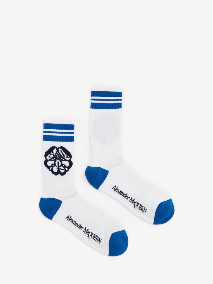 Men's Seal Logo Socks White/Cobalt Fashion Alexander McQueen