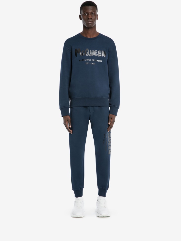 Ink Blue Men's in Graffiti Joggers Fashion Alexander McQueen