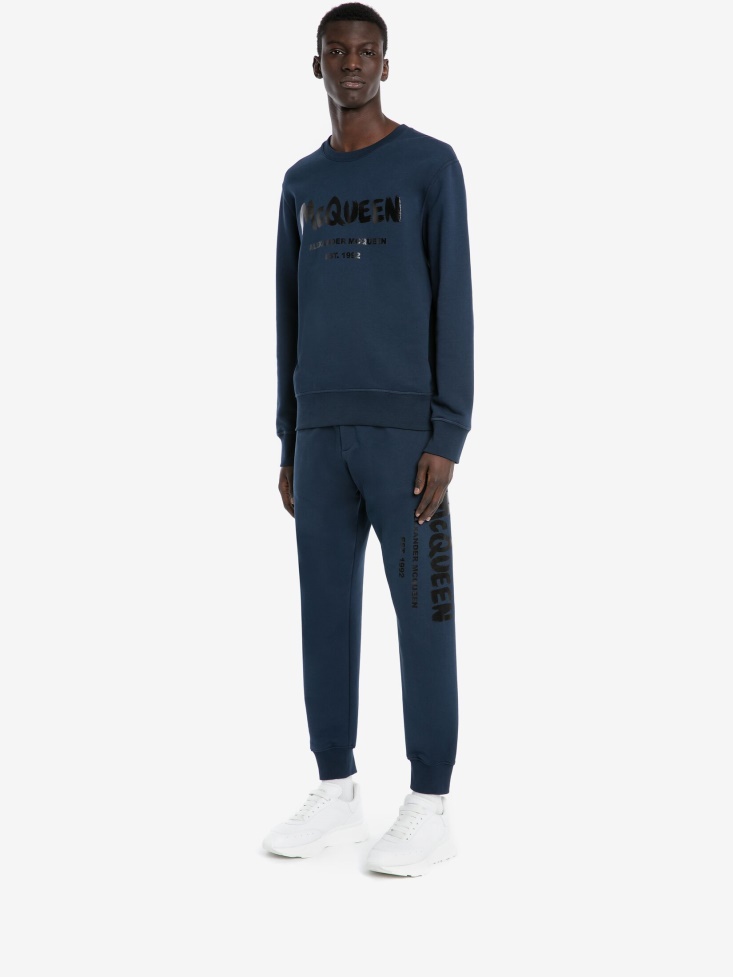Ink Blue Men's in Graffiti Joggers Fashion Alexander McQueen