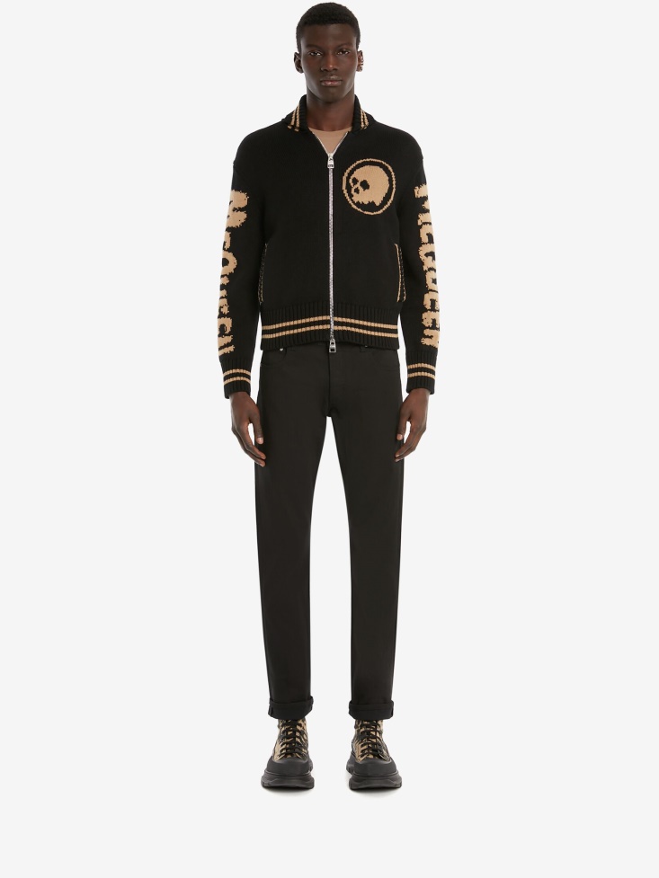 Black/Beige Fashion Alexander McQueen Men's in Graffiti Zipped Jumper