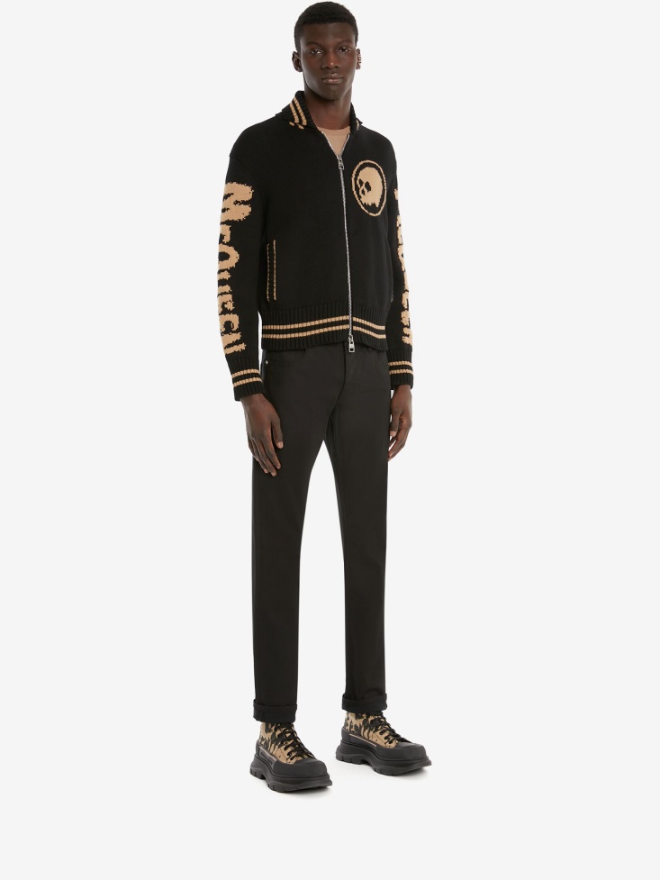 Black/Beige Fashion Alexander McQueen Men's in Graffiti Zipped Jumper