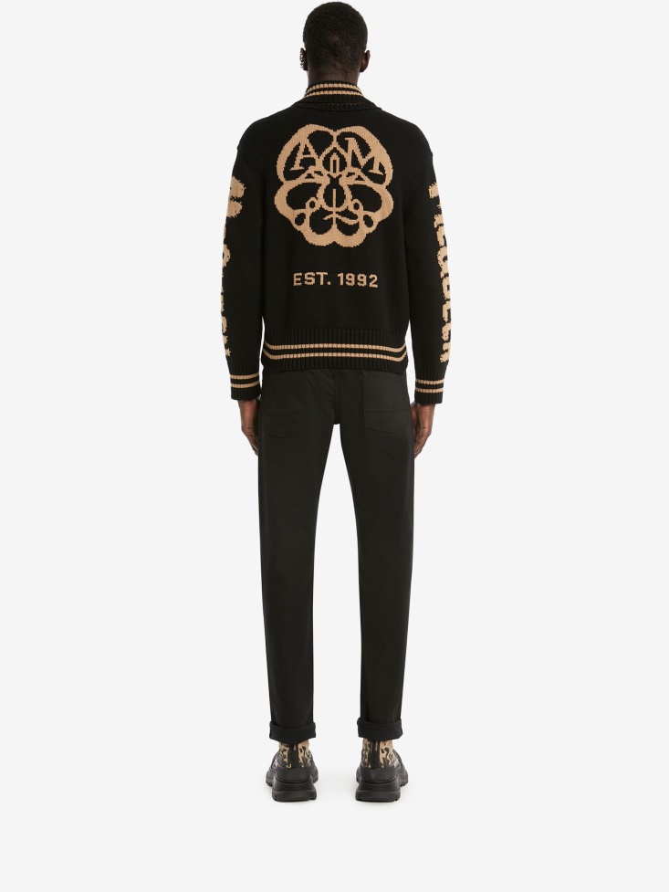 Black/Beige Fashion Alexander McQueen Men's in Graffiti Zipped Jumper