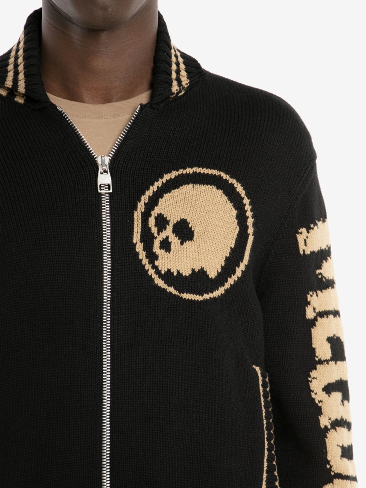 Black/Beige Fashion Alexander McQueen Men's in Graffiti Zipped Jumper