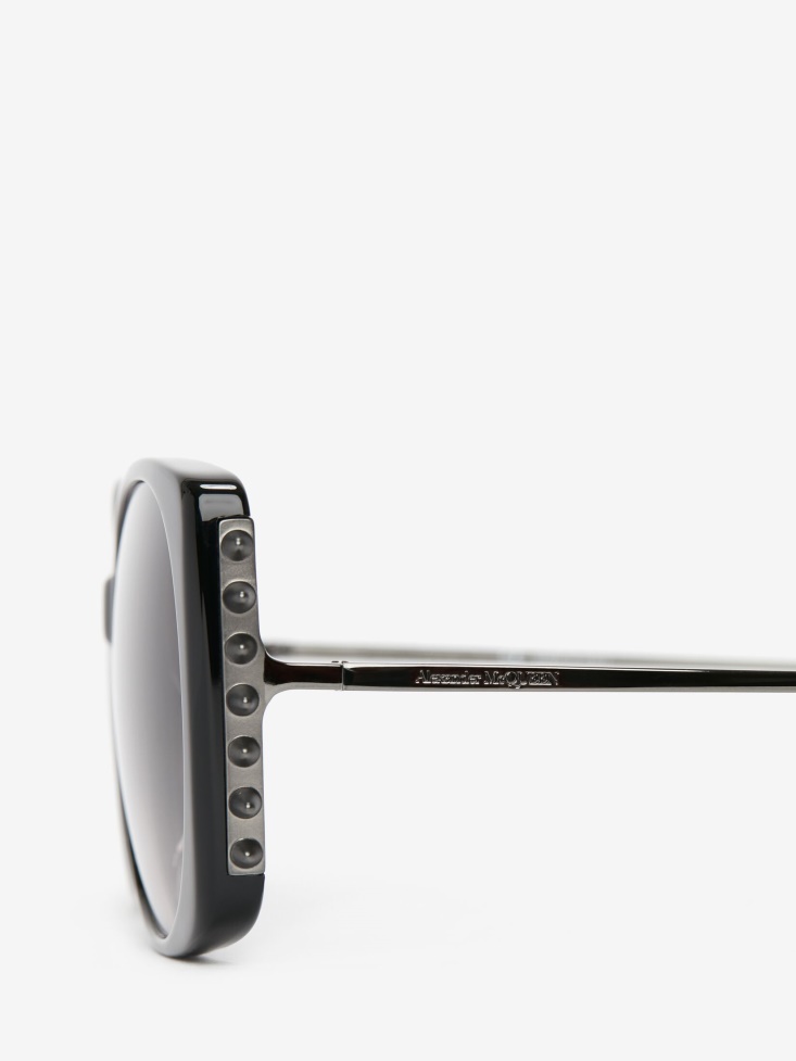 Women's Punk Stud Square Sunglasses Fashion Alexander McQueen Black/Ruthenium
