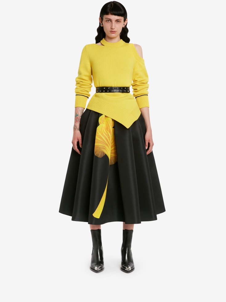 Women's Slashed Asymmetric Jumper Bright Yellow/Black Fashion Alexander McQueen