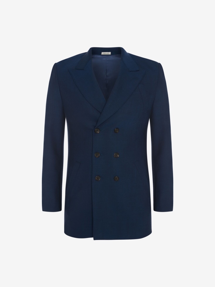 Deep Blue Men's Fresco Wool Double-Breasted Jacket Fashion Alexander McQueen