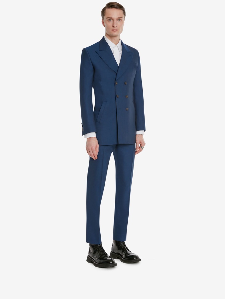 Deep Blue Men's Fresco Wool Double-Breasted Jacket Fashion Alexander McQueen