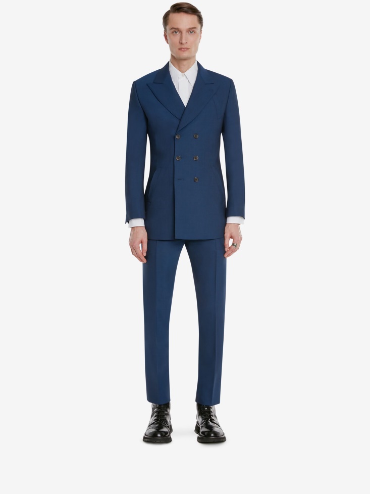 Deep Blue Men's Fresco Wool Double-Breasted Jacket Fashion Alexander McQueen