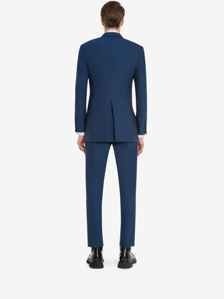 Deep Blue Men's Fresco Wool Double-Breasted Jacket Fashion Alexander McQueen