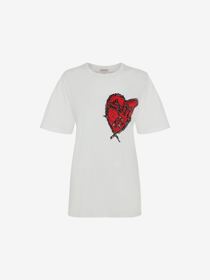 Fashion Alexander McQueen White Women's Carved Love T-Shirt
