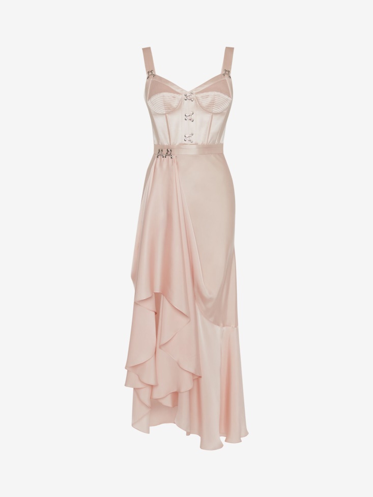 Fashion Alexander McQueen Women's Satin Asymmetric Drape Corset Dress Tea Rose