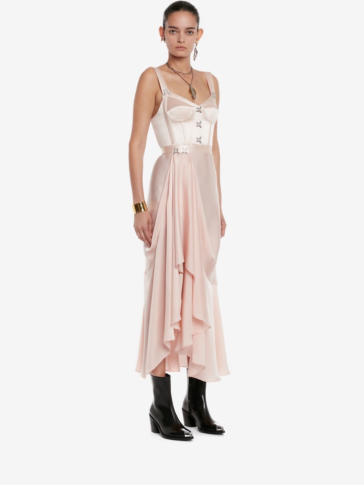 Fashion Alexander McQueen Women's Satin Asymmetric Drape Corset Dress Tea Rose