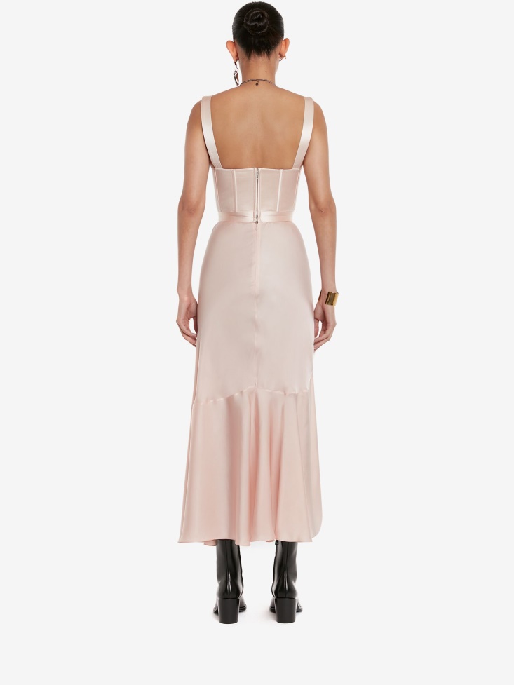 Fashion Alexander McQueen Women's Satin Asymmetric Drape Corset Dress Tea Rose