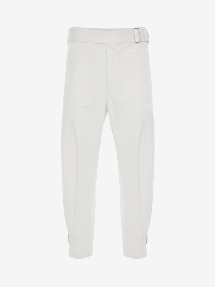 Men's Belted Military Trousers White Fashion Alexander McQueen