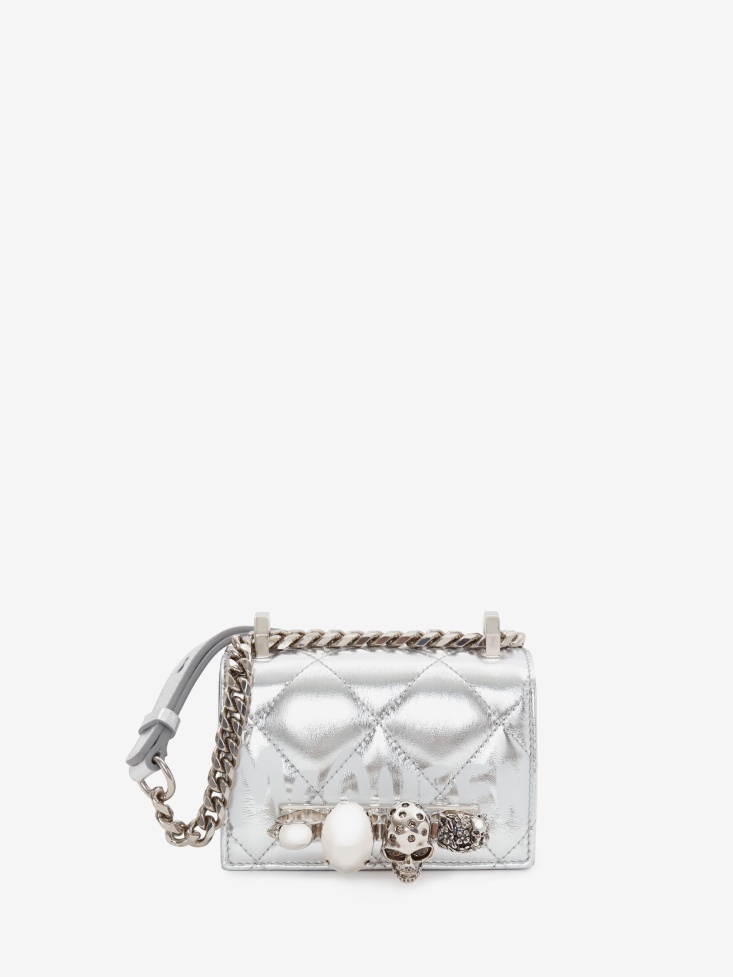 Silver/White Fashion Alexander McQueen Women's Micro Jewelled Satchel