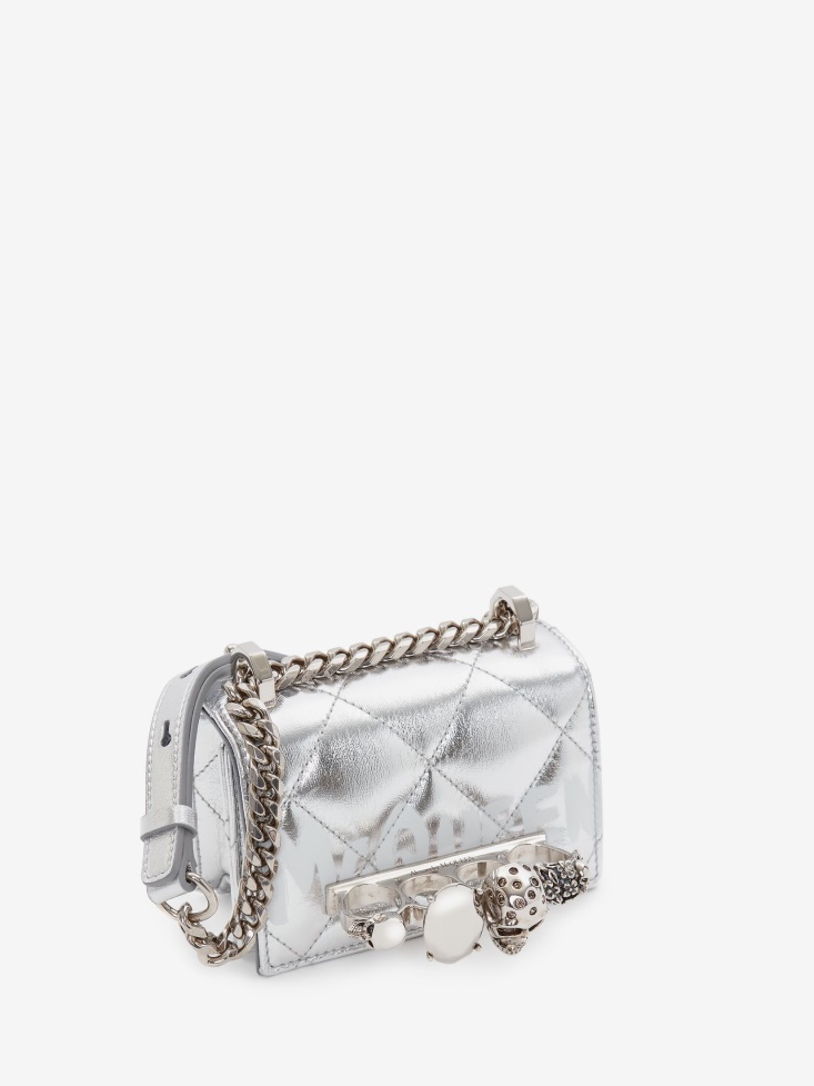 Silver/White Fashion Alexander McQueen Women's Micro Jewelled Satchel