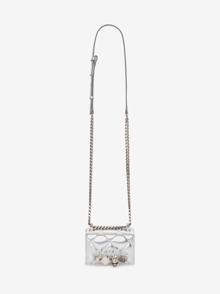 Silver/White Fashion Alexander McQueen Women's Micro Jewelled Satchel