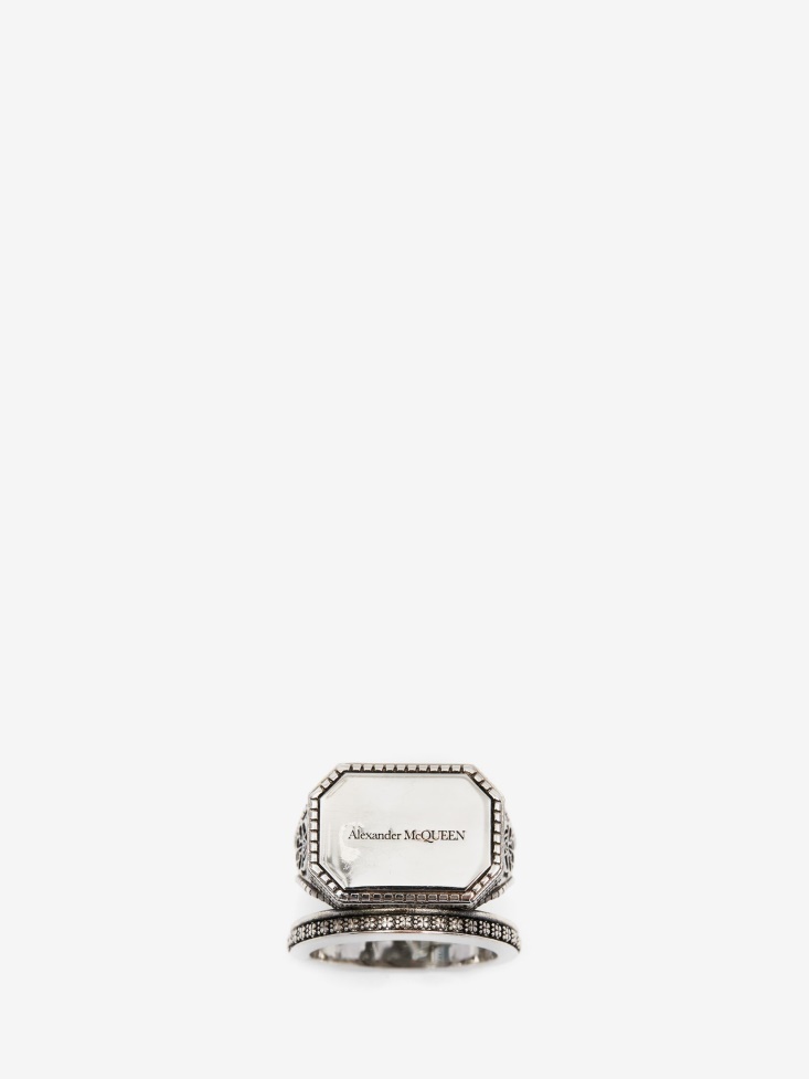 Fashion Alexander McQueen Men's Signature Signet Ring Antique Silver