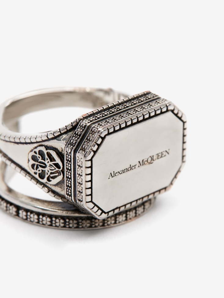 Fashion Alexander McQueen Men's Signature Signet Ring Antique Silver