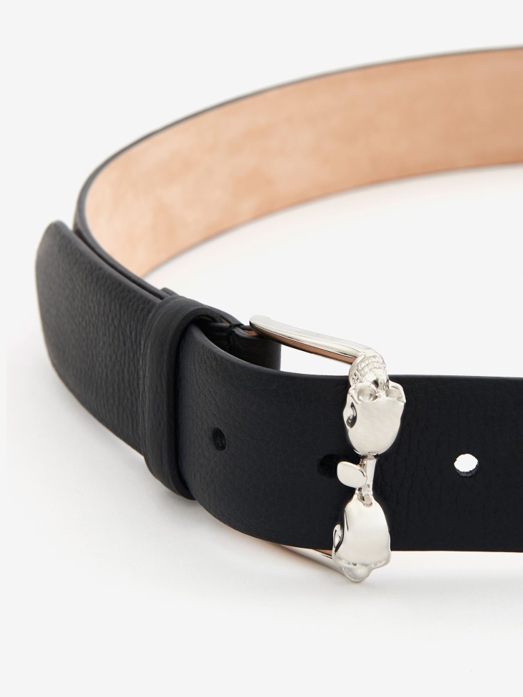 Fashion Alexander McQueen Black Men's Twin Skull Leather Belt