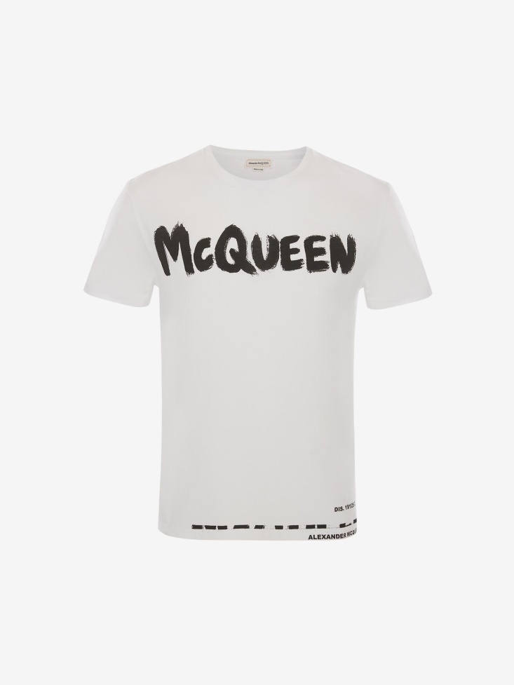 White Fashion Alexander McQueen Men's in Graffiti T-Shirt