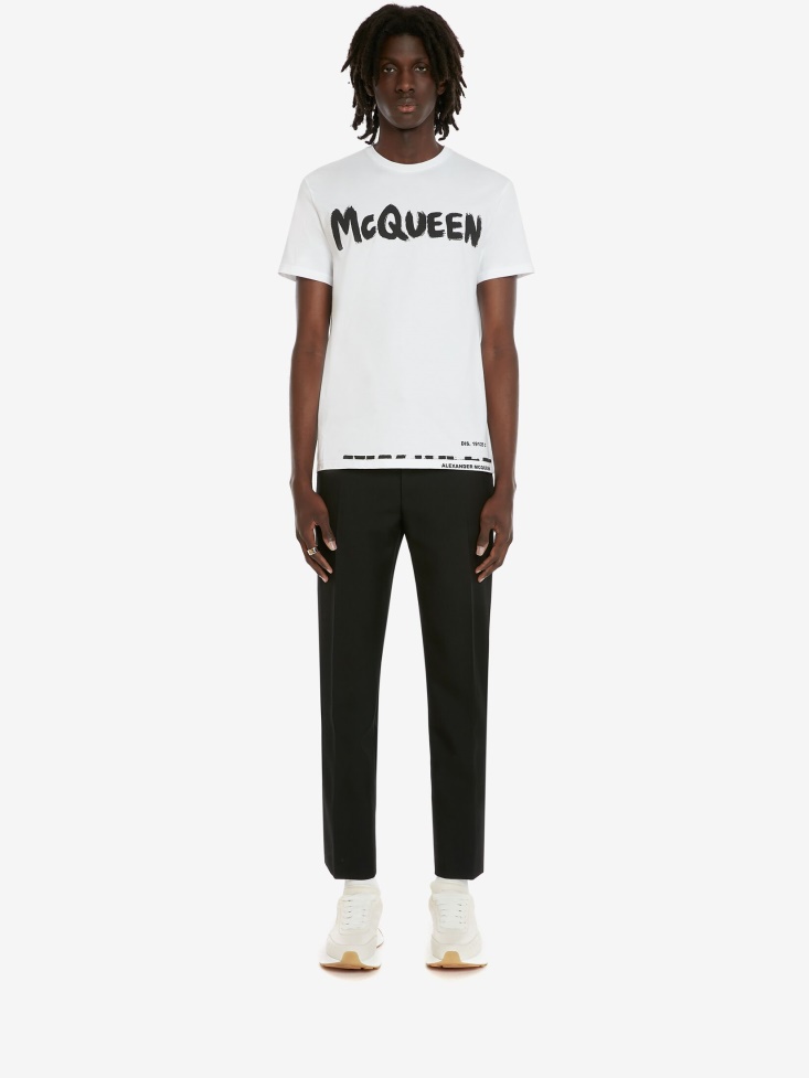 White Fashion Alexander McQueen Men's in Graffiti T-Shirt