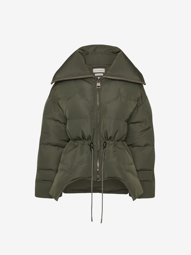 Fashion Alexander McQueen Khaki Women's Puffer Peplum Jacket