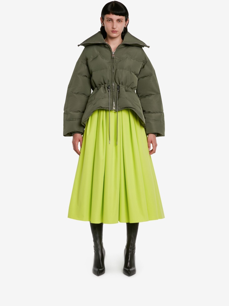 Fashion Alexander McQueen Khaki Women's Puffer Peplum Jacket