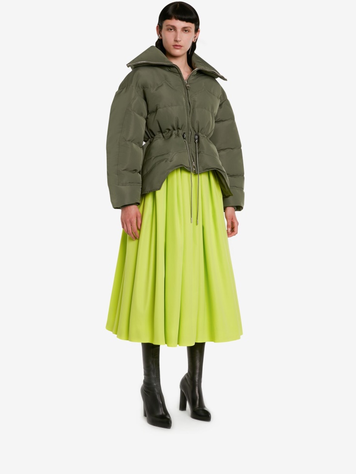 Fashion Alexander McQueen Khaki Women's Puffer Peplum Jacket