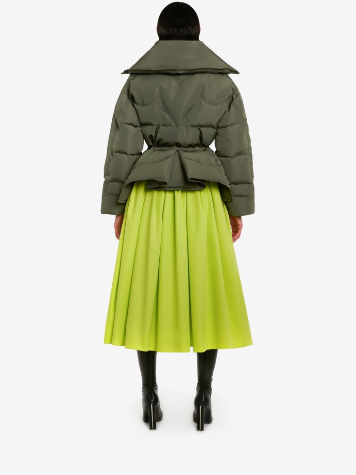 Fashion Alexander McQueen Khaki Women's Puffer Peplum Jacket