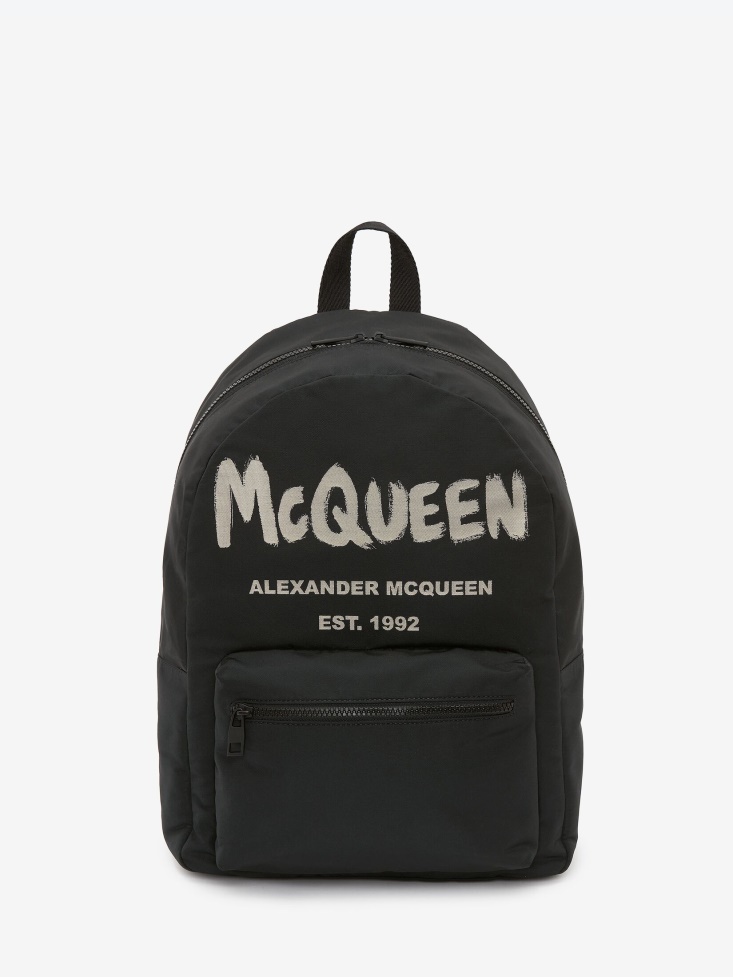 Black/Ivory Men's in Graffiti Metropolitan Backpack Fashion Alexander McQueen
