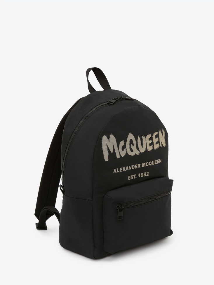 Black/Ivory Men's in Graffiti Metropolitan Backpack Fashion Alexander McQueen