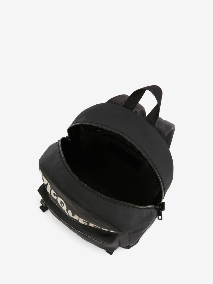 Black/Ivory Men's in Graffiti Metropolitan Backpack Fashion Alexander McQueen