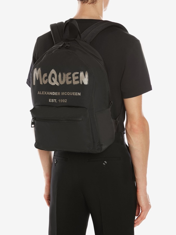 Black/Ivory Men's in Graffiti Metropolitan Backpack Fashion Alexander McQueen